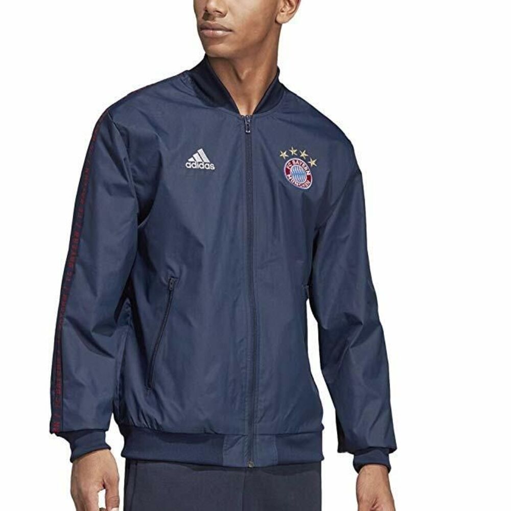 Adidas Vintage Rare Germany Nylon Glanz Anthem Bomber Jacket Tape Navy Blue L